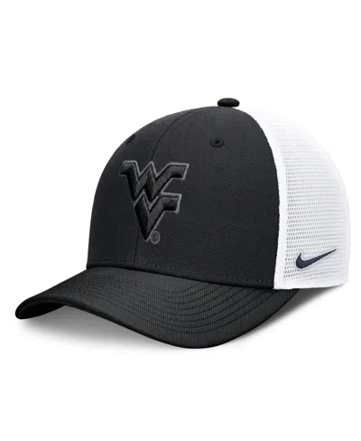 Nike Men's And Women's Black West Virginia Mountaineers Tonal Dri-fit Rise Trucker Adjustable Hat In Black,white