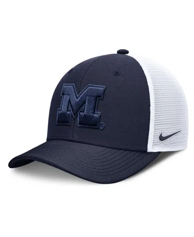 Nike Men's And Women's Navy Michigan Wolverines Tonal Dri-fit Rise Trucker Adjustable Hat In Navy,white
