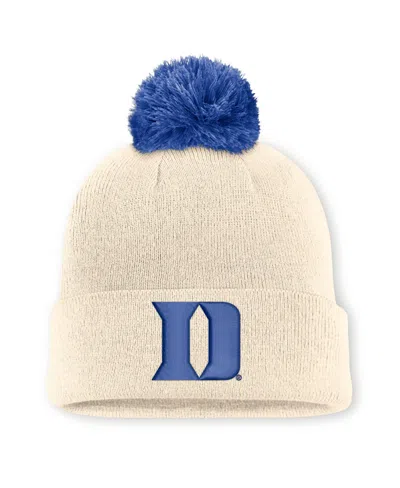 Nike Men's And Women's  Natural Duke Blue Devils Campus Prep Script Cuffed Knit Hat With Pom In Neutral