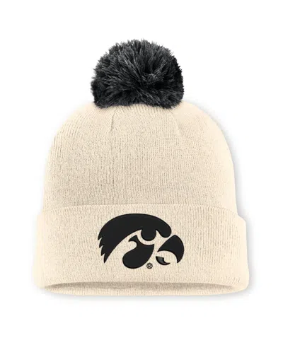 Nike Men's And Women's  Natural Iowa Hawkeyes Campus Prep Script Cuffed Knit Hat With Pom In Neutral