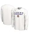 NIKE MEN'S AND WOMEN'S NIKE WHITE LSU TIGERS 2024 ON-COURT BENCH ENERGY LONG SLEEVE T-SHIRT