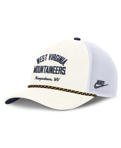 Nike Men's And Women's White West Virginia Mountaineers Mascot Rope Trucker Adjustable Hat In White,navy