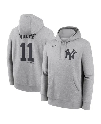 Nike Men's Anthony Volpe Heather Gray New York Yankees Player Name Number Club Fleece Pullover Hoodie