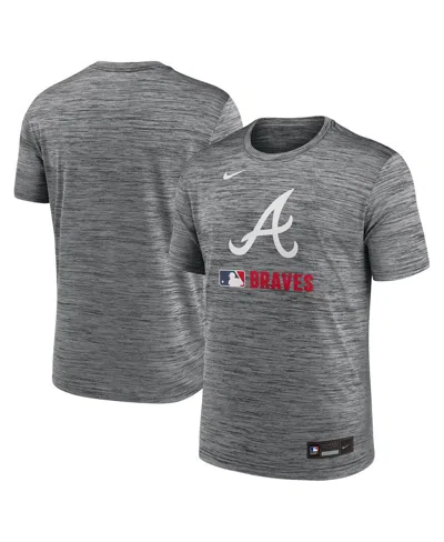 NIKE MEN'S ANTHRACITE ATLANTA BRAVES AUTHENTIC COLLECTION VELOCITY PERFORMANCE PRACTICE T-SHIRT