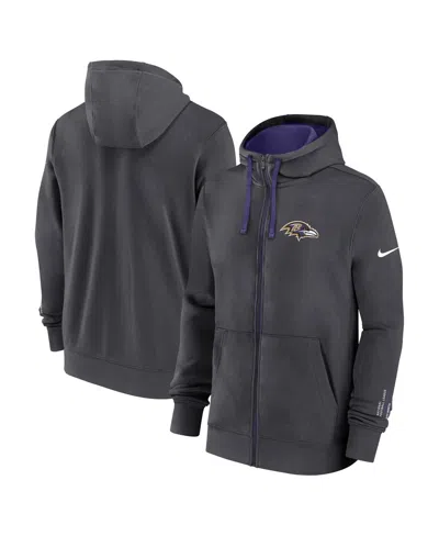 NIKE MEN'S ANTHRACITE BALTIMORE RAVENS PRIMETIME CLUB FULL-ZIP HOODIE