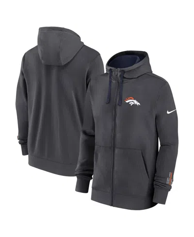 NIKE MEN'S ANTHRACITE DENVER BRONCOS PRIMETIME CLUB FULL-ZIP HOODIE