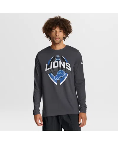 Nike Men's Anthracite Detroit Lions Primetime Legend Icon Performance Long Sleeve T-shirt In Gray