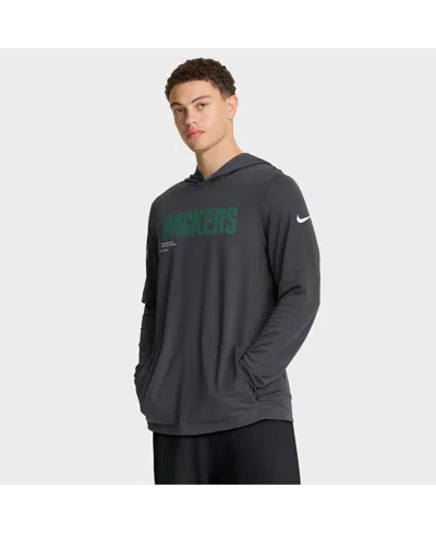 Nike Anthracite Green Bay Packers Sideline Pure Fury Performance Long Sleeve Hoodie T-shirt In Gray
