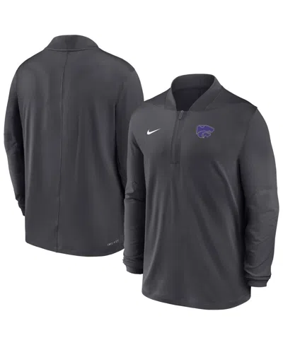 Nike Men's Anthracite Kansas State Wildcats Dri-fit Half-zip Pullover Sweatshirt In Gray
