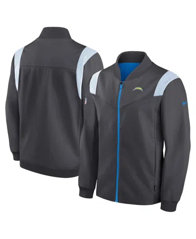 Nike Men's Anthracite Los Angeles Chargers Sideline Coaches Bomber Full-zip Jacket In Anthracite,blue