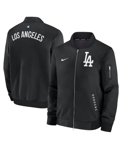 Nike Men's Anthracite Los Angeles Dodgers Authentic Collection Dugout Full-zip Bomber Jacket In Black