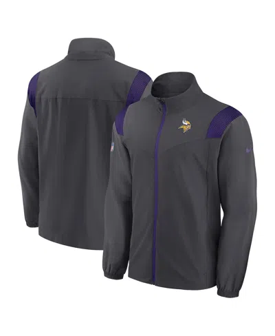 Nike Men's Anthracite Minnesota Vikings Sideline Woven Logo Full-zip Jacket In Anthracite,black