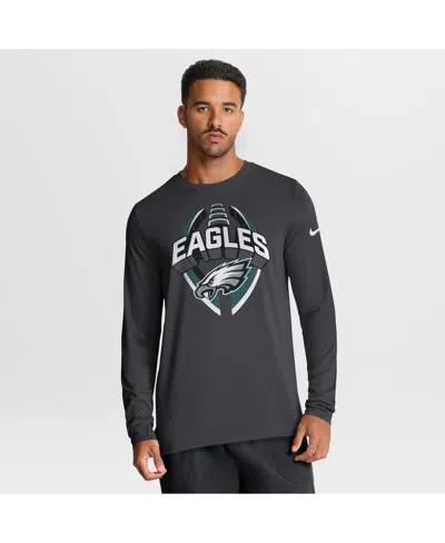 NIKE MEN'S ANTHRACITE PHILADELPHIA EAGLES PRIMETIME LEGEND ICON PERFORMANCE LONG SLEEVE T-SHIRT