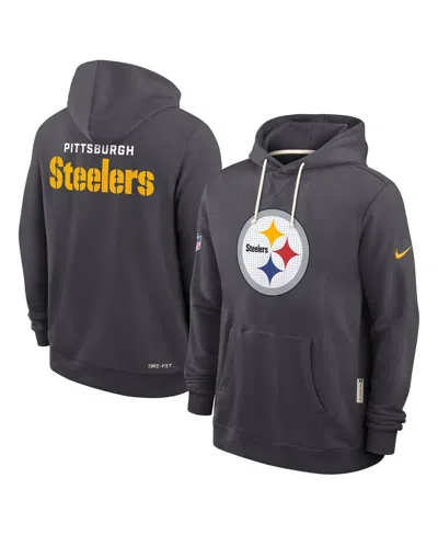NIKE MEN'S ANTHRACITE PITTSBURGH STEELERS SIDELINE STANDARD ISSUE INITIAL HOME DRI-FIT HOODIE