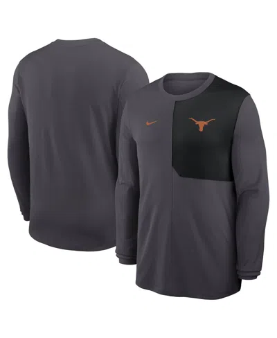 Nike Kids' Men's Anthracite Texas Longhorns 2025 Sideline Coach Uv Performance Long Sleeve T-shirt In Black