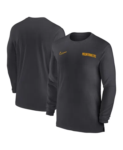 Nike Men's Anthracite West Virginia Mountaineers 2024 Sideline Coach Uv Performance Long Sleeve T-shirt In Anthracite,navy