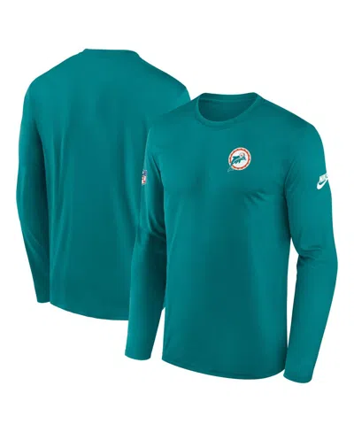 NIKE MEN'S AQUA MIAMI DOLPHINS LEGEND SMALL LOGO PERFORMANCE LONG SLEEVE T-SHIRT