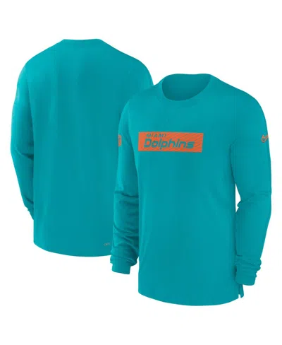 Nike Men's Aqua Miami Dolphins Sideline Player Performance Long Sleeve T-shirt