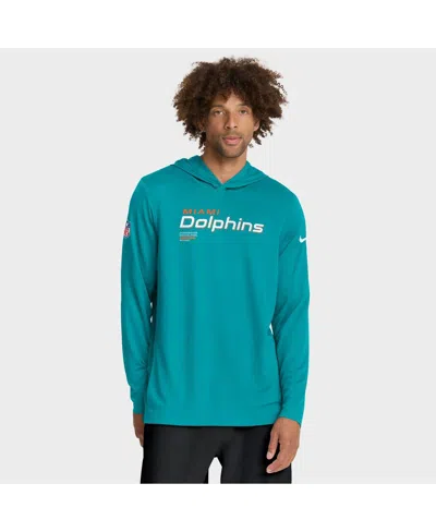 Nike Aqua Miami Dolphins Sideline Pure Fury Dri-fit Long Sleeve Hoodie T-shirt In Green