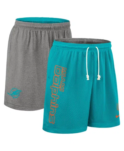 Nike Men's Aqua Miami Dolphins Sideline Reversible Performance Shorts In Blue