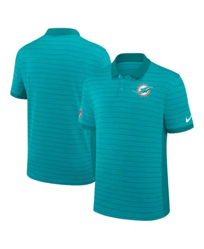 Nike Men's Aqua Miami Dolphins Sideline Victory Stripe Performance Polo Shirt In Blue