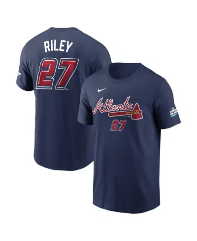 Nike Men's Austin Riley Navy Atlanta Braves 2025 Mlb Speedway Classic Name Number T-shirt In Blue
