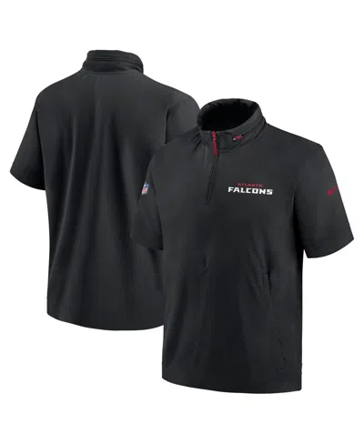 Nike Men's Black Atlanta Falcons 2024 Sideline Coach Short Sleeve Half-zip Hoodie Jacket In Black,red