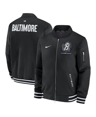 NIKE MEN'S BLACK BALTIMORE ORIOLES AUTHENTIC COLLECTION CITY CONNECT FULL-ZIP BOMBER JACKET