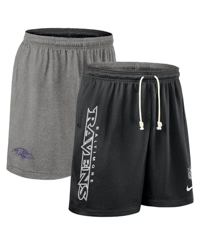 Nike Black Baltimore Ravens Sideline Reversible Performance Shorts In Gray