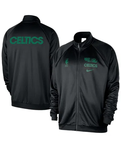 Nike Men's Black Boston Celtics Courtside Pique Club Full-zip Track Jacket