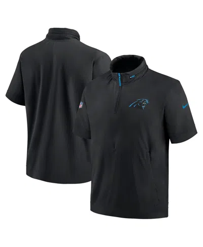 Nike Men's Black Carolina Panthers 2024 Sideline Coach Short Sleeve Half-zip Hoodie Jacket In Black,blue