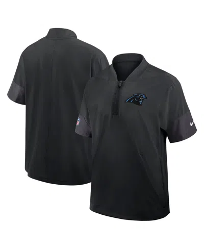 Nike Carolina Panthers Sideline Coach  Men's Nfl 1/2-zip Short-sleeve Jacket In Black
