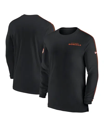Nike Men's Black Cincinnati Bengals Sideline Coach Uv Performance Long Sleeve T-shirt In Black,orange