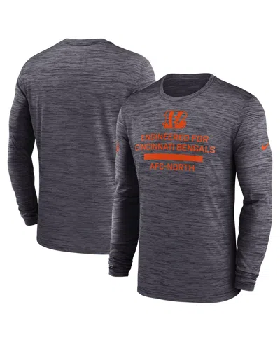 Nike Men's Black Cincinnati Bengals Sideline Velocity Performance Long Sleeve T-shirt In Gray