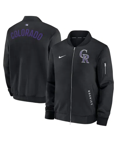 Nike Men's Black Colorado Rockies Authentic Collection Dugout Full-zip Bomber Jacket