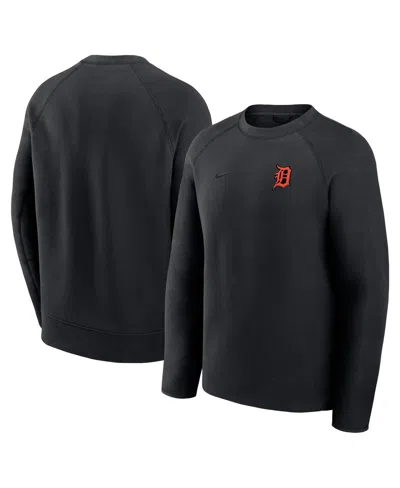 Nike Men's Black Detroit Tigers Tech Fleece Raglan Sweatshirt In Animal Print