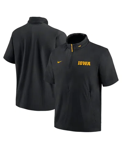 Nike Men's Black Iowa Hawkeyes 2024 Sideline Coach Short Sleeve Half-zip Hoodie Jacket In Black,gold