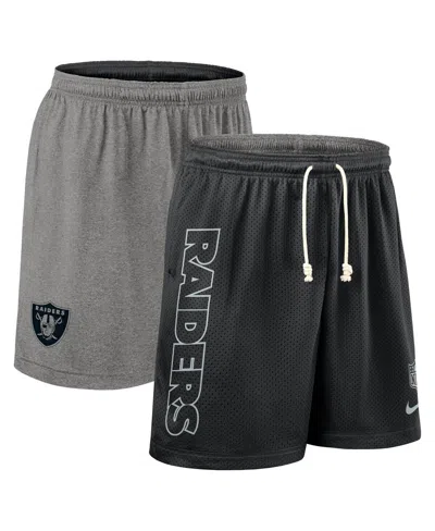 Nike Black Las Vegas Raiders Sideline Reversible Performance Shorts In Gray