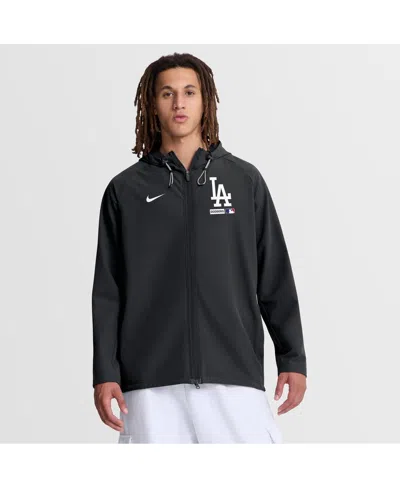Nike Men's Black Los Angeles Dodgers Authentic Collection Raglan Therma-fit Full-zip Hooded Jacket
