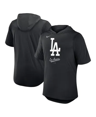 NIKE MEN'S BLACK LOS ANGELES DODGERS TRI-BLEND PERFORMANCE HOODIE T-SHIRT