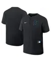 Nike Men's Black Miami Marlins Authentic Collection Raglan Short Sleeve Windshirt In Black