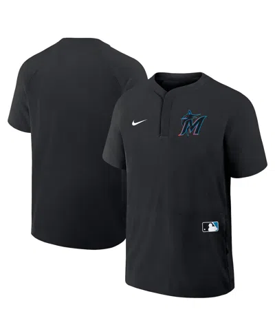 Nike Men's Black Miami Marlins Authentic Collection Raglan Short Sleeve Windshirt