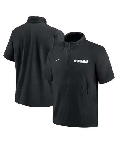 Nike Men's Black Michigan State Spartans 2024 Sideline Coach Short Sleeve Half-zip Hoodie Jacket In Black,green