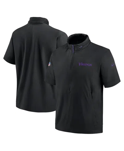 Nike Men's Black Minnesota Vikings 2024 Sideline Coach Short Sleeve Half-zip Hoodie Jacket In Black,purple