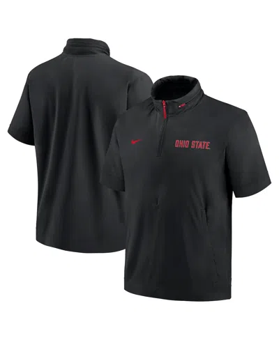 Nike Men's Black Ohio State Buckeyes 2024 Sideline Coach Short Sleeve Half-zip Hoodie Jacket In Black,scarlet