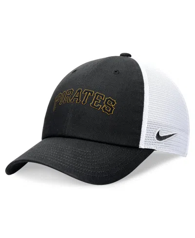 Nike Men's Black Pittsburgh Pirates Evergreen Wordmark Trucker Adjustable Hat In Blk,wht
