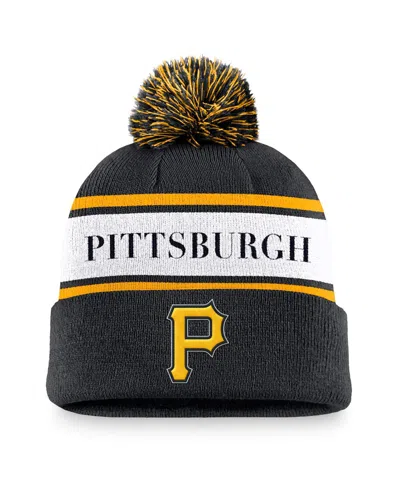 Nike Men's Black Pittsburgh Pirates Team Stripe Peak Cuffed Knit Hat With Pom