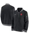 Nike Black Rutgers Scarlet Knights Sideline Relaxed Full-zip Bomber Jacket In Black