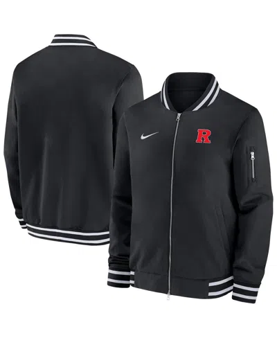 Nike Black Rutgers Scarlet Knights Sideline Relaxed Full-zip Bomber Jacket