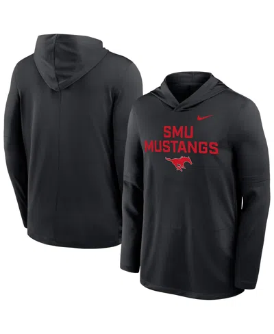 Nike Men's Black Smu Mustangs Sideline Dri-fit Lightweight Hooded Sweatshirt